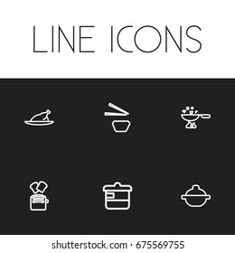 Set Of 6 Editable Cook Icons. Includes Symbols Such As Toast, Soup Pot, Grill And More. Can Be Used For Web, Mobile, UI And Infographic Design.