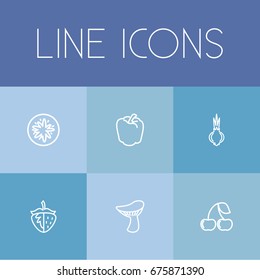 Set Of 6 Editable Cooking Icons. Includes Symbols Such As Onion, Kiwi, Cherry And More. Can Be Used For Web, Mobile, UI And Infographic Design.