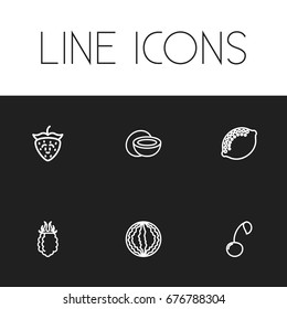 Set Of 6 Editable Cooking Icons. Includes Symbols Such As Cherry, Blackberry, Muskmelon And More. Can Be Used For Web, Mobile, UI And Infographic Design.