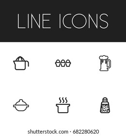 Set Of 6 Editable Cooking Outline Icons. Includes Symbols Such As Broth, Powdered Pepper, Soup Pot And More. Can Be Used For Web, Mobile, UI And Infographic Design.