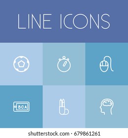 Set Of 6 Editable Education Outline Icons. Includes Symbols Such As Teaching, Think, Ball And More. Can Be Used For Web, Mobile, UI And Infographic Design.