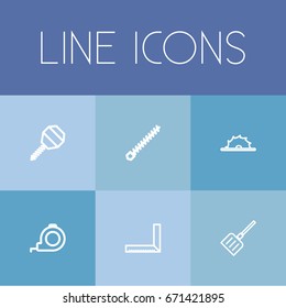 Set Of 6 Editable Equipment Icons. Includes Symbols Such As Rotating Bit, Measurement, Drill And More. Can Be Used For Web, Mobile, UI And Infographic Design.