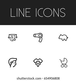 Set Of 6 Editable Family Icons. Includes Symbols Such As Money Box, Dryer, Baby Mobile And More. Can Be Used For Web, Mobile, UI And Infographic Design.