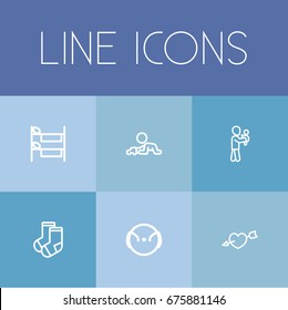 Set Of 6 Editable Folks Icons. Includes Symbols Such As Perambulator, Play With Vehicle, Cat And More. Can Be Used For Web, Mobile, UI And Infographic Design.