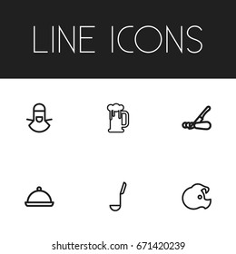 Set Of 6 Editable Food Icons. Includes Symbols Such As Knife, Bib, Pig And More. Can Be Used For Web, Mobile, UI And Infographic Design.