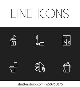 Set Of 6 Editable Hygiene Icons. Includes Symbols Such As Waste, Lavatory, Ironing And More. Can Be Used For Web, Mobile, UI And Infographic Design.