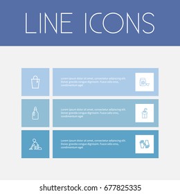 Set Of 6 Editable Hygiene Icons. Includes Symbols Such As Dangerous Reagent, Washbasin, Vacuuming Man And More. Can Be Used For Web, Mobile, UI And Infographic Design.
