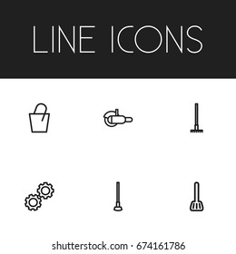Set Of 6 Editable Instrument Icons. Includes Symbols Such As Harrow, Grinder, Cuisine Utensil And More. Can Be Used For Web, Mobile, UI And Infographic Design.