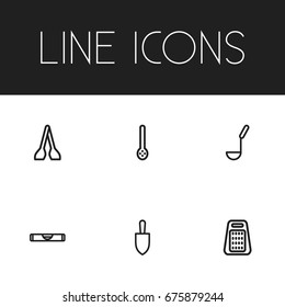 Set Of 6 Editable Instrument Icons. Includes Symbols Such As Kitchen Spoon, Soup Ladle, Balance And More. Can Be Used For Web, Mobile, UI And Infographic Design.
