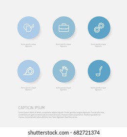 Set Of 6 Editable Instrument Outline Icons. Includes Symbols Such As Portfolio, Glove, Roll Meter And More. Can Be Used For Web, Mobile, UI And Infographic Design.