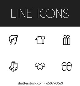 Set Of 6 Editable Kin Icons. Includes Symbols Such As Boy, Key, Dog And More. Can Be Used For Web, Mobile, UI And Infographic Design.