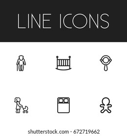 Set Of 6 Editable Kin Icons. Includes Symbols Such As Double Bed, Can Be Used For Web, Mobile, UI And Infographic Design.
