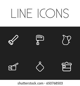 Set Of 6 Editable Meal Icons. Includes Symbols Such As Rooty, Potato Peeler, Cooker And More. Can Be Used For Web, Mobile, UI And Infographic Design.