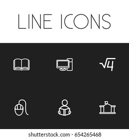 Set Of 6 Editable Science Icons. Includes Symbols Such As Formula, Learning, Book And More. Can Be Used For Web, Mobile, UI And Infographic Design.