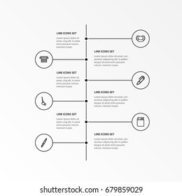 Set Of 6 Editable Science Outline Icons. Includes Symbols Such As Pen, Bag, Hand. Can Be Used For Web, Mobile, UI And Infographic Design.