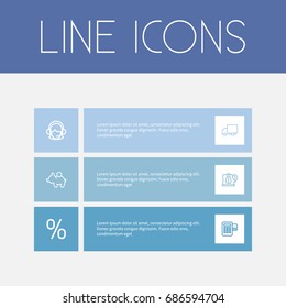 Set Of 6 Editable Shopping Outline Icons. Includes Symbols Such As Card Reader, Pig Money, Percent And More. Can Be Used For Web, Mobile, UI And Infographic Design.