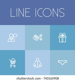 Set Of 6 Editable Shopping Outline Icons. Includes Symbols Such As Cutting, Lingerie, Gift And More. Can Be Used For Web, Mobile, UI And Infographic Design.