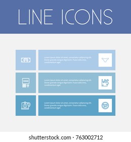 Set Of 6 Editable Shopping Outline Icons. Includes Symbols Such As Atm, Panties, Currency And More. Can Be Used For Web, Mobile, UI And Infographic Design.