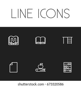 Set Of 6 Editable Teach Icons. Includes Symbols Such As Book, Arithmetic, Document And More. Can Be Used For Web, Mobile, UI And Infographic Design.