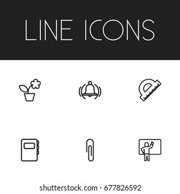 Set Of 6 Editable Teach Icons. Includes Symbols Such As Flowerpot, Ring, Ruler And More. Can Be Used For Web, Mobile, UI And Infographic Design.