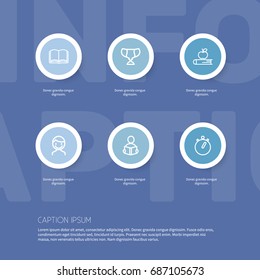 Set Of 6 Editable Teach Outline Icons. Includes Symbols Such As Male, Book, Learning And More. Can Be Used For Web, Mobile, UI And Infographic Design.
