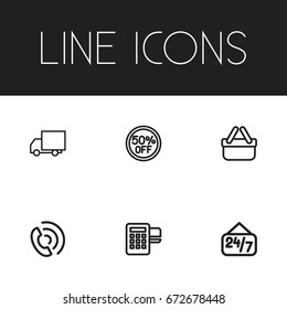 Set Of 6 Editable Trade Icons. Includes Symbols Such As Trading Purse, Card Reader, Call And More. Can Be Used For Web, Mobile, UI And Infographic Design.