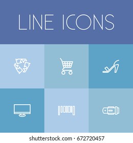 Set Of 6 Editable Trade Icons. Includes Symbols Such As Recycle, Basket, Display And More. Can Be Used For Web, Mobile, UI And Infographic Design.