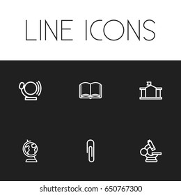 Set Of 6 Editable University Icons. Includes Symbols Such As Fastener Page, Bell, School And More. Can Be Used For Web, Mobile, UI And Infographic Design.