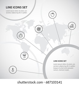 Set Of 6 Editable Vegetable Outline Icons. Includes Symbols Such As Cherry, Kiwi, Mushroom And More. Can Be Used For Web, Mobile, UI And Infographic Design.