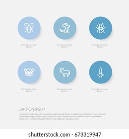 Set Of 6 Editable Zoo Icons. Includes Symbols Such As Spider, Insect, Kine And More. Can Be Used For Web, Mobile, UI And Infographic Design.
