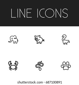 Set Of 6 Editable Zoo Outline Icons. Includes Symbols Such As Smelly Animal, Dog Steps, Snake And More. Can Be Used For Web, Mobile, UI And Infographic Design.