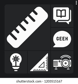 Set of 6 education filled icons such as projector, set square, geek, ruler, idea