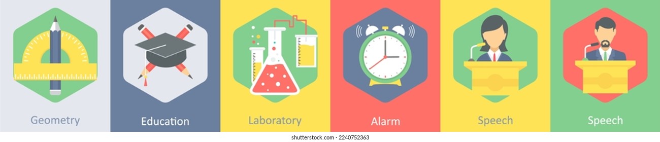 A set of 6 Education icons as geometry, education, laboratoty