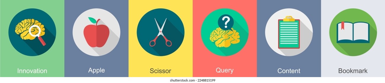 A set of 6 Education icons as innovation, apple, scissor
