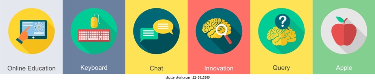 A set of 6 Education icons as online education, keyboard, chat
