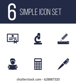 Set Of 6 Education Icons Set.Collection Of Calculate, Microbiology, Reading And Other Elements.