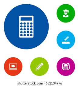 Set Of 6 Education Icons Set.Collection Of Drawing Tool, Pencil, Notebook And Other Elements.