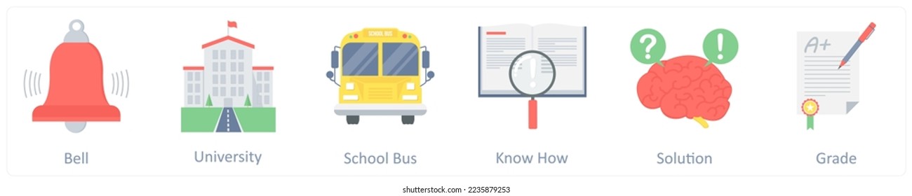 A set of 6 education icons such as graduate girl, smart solution