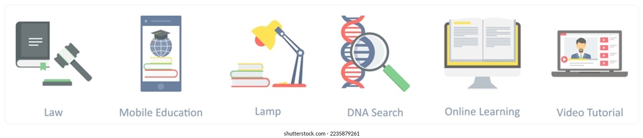 A set of 6 education icons such as graduate girl, smart solution