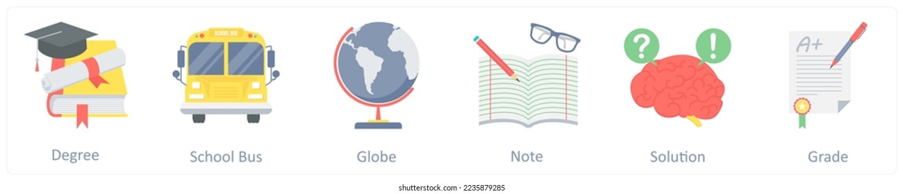 A set of 6 education icons such as graduate girl, smart solution