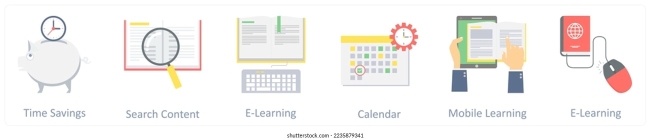 A set of 6 education icons such as graduate girl, smart solution