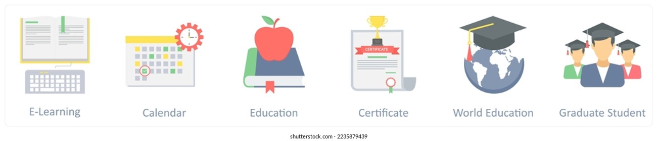A set of 6 education icons such as graduate girl, smart solution