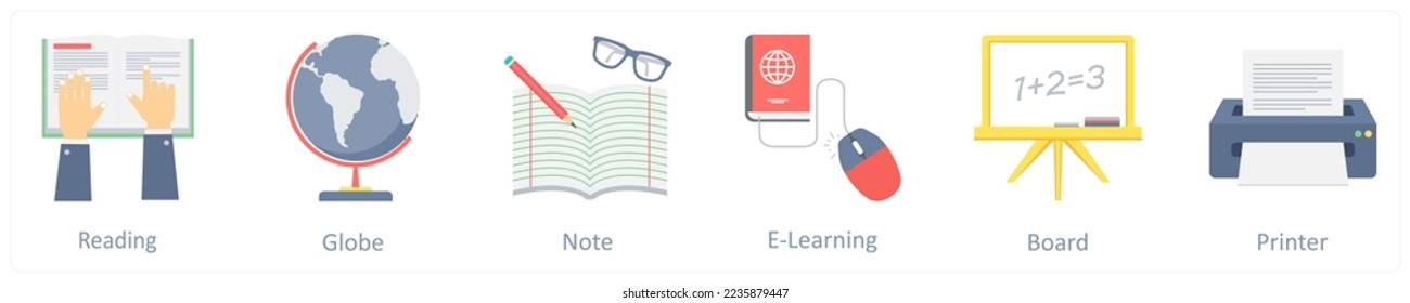 A set of 6 education icons such as graduate girl, smart solution