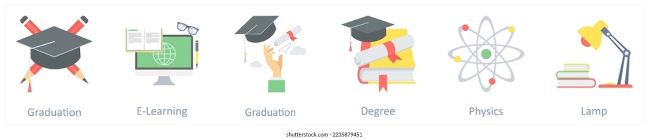 A set of 6 education icons such as graduate girl, smart solution