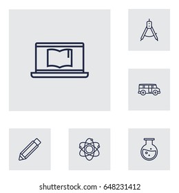 Set Of 6 Education Outline Icons Set.Collection Of Pencil, Test Tube, Atom And Other Elements.