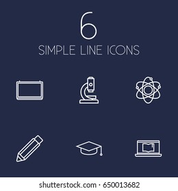 Set Of 6 Education Outline Icons Set.Collection Of Pencil, Microscope, Laptop And Other Elements.