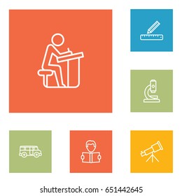 Set Of 6 Education Outline Icons Set.Collection Of Telescope, Pupil, Bus And Other Elements.
