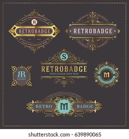 set of 6 elegant golden and pastel colored retro badges or labels - perfect as logos, for packaging and other branding purposes as well as for greeting and invitation cards