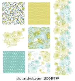 set of 6 elegant patterns with decorative flowers, design elements