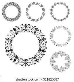 Set of 6 elegant round arabesque frames  - vector illustration